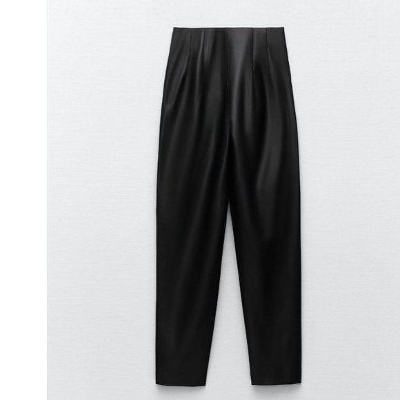 ZARA BLACK HIGH-RISE FAUX LEATHER ANKLE TROUSERS - Picture 13 of 16
